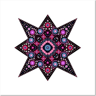 Eight-Pointed Star Mandala Pink-Blue-White Posters and Art